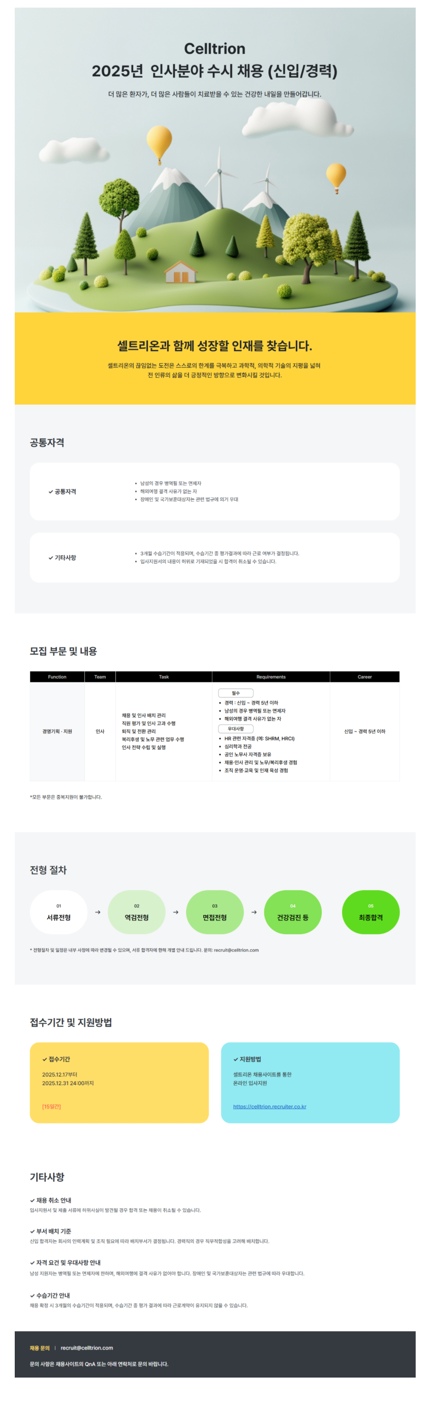 [셀트리온] 2025년 12월 인사분야 수시 채용(신입/경력) (~12/31) 1번째 파일 - 자세한 내용은 본문 참조
