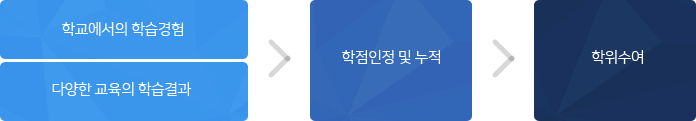학교에서의 학습경험, 다양한 교육의 학습결과 → 학점인정 및 누적 → 학위수여