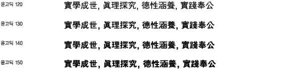 한문지정서체 -  윤고딕 120, 1윤고딕 130, 윤고딕 140, 윤고딕 150